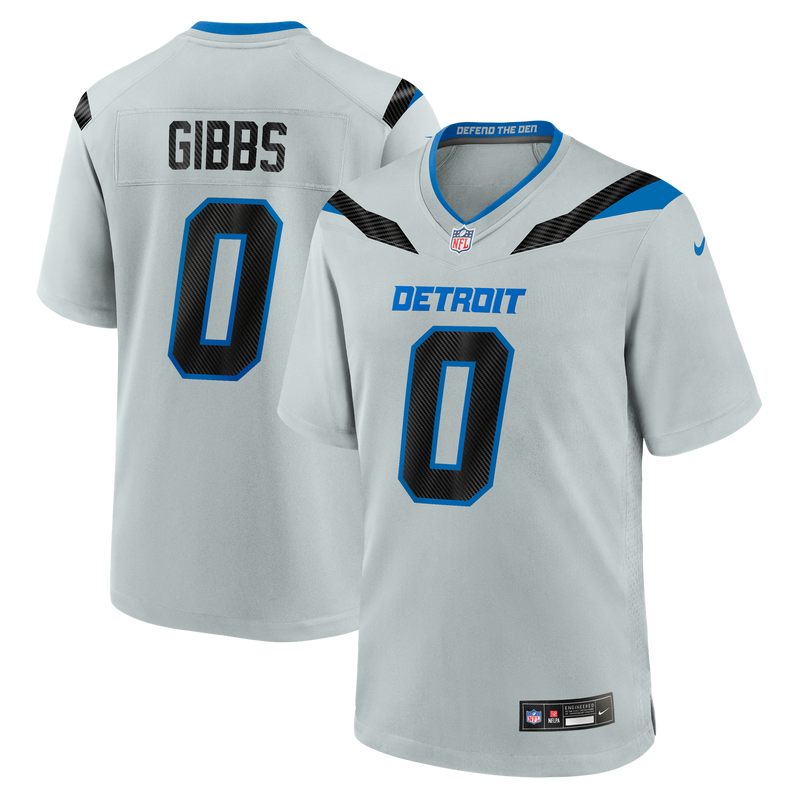 Detroit Lions Jahmyr Gibbs Nike Silver 2026 Rivalries Collection Game Jersey