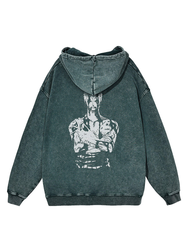 Washed green hoodie with Roronoa Zoro One Piece Nothing Happened graphic – photo 1