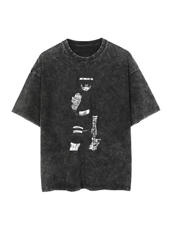 Washed black t-shirt with Rock Lee Naruto Rock Lee graphic – photo 1