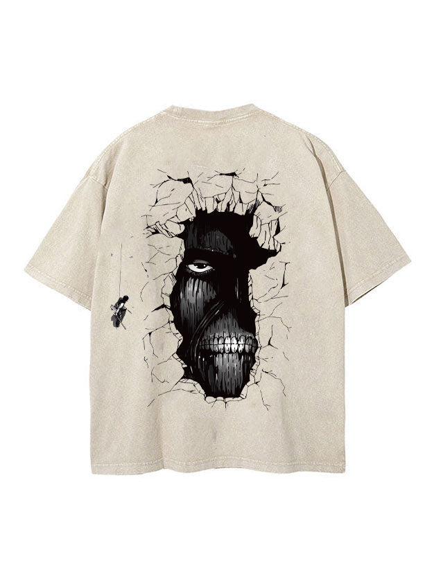 Vintage khaki t-shirt with Colossal Titan Attack On Titan Wallbound Titan graphic – photo 1