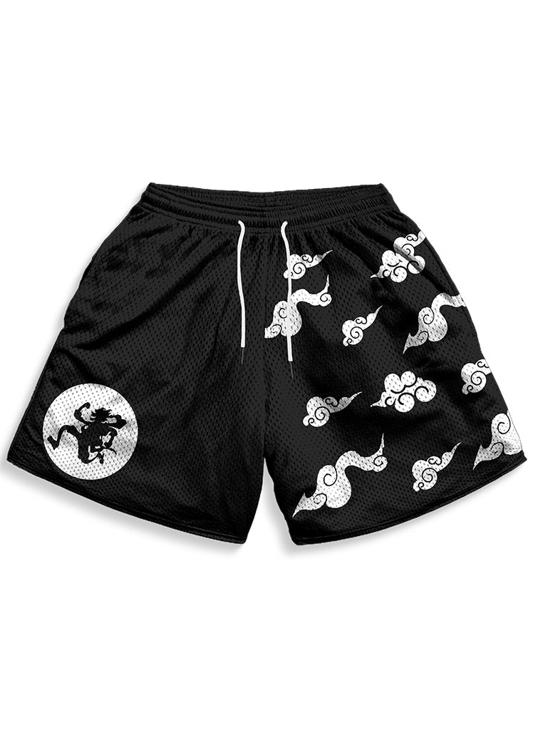 Black shorts with Monkey D. Luffy One Piece Sun God Shorts (v2) graphic – photo 1