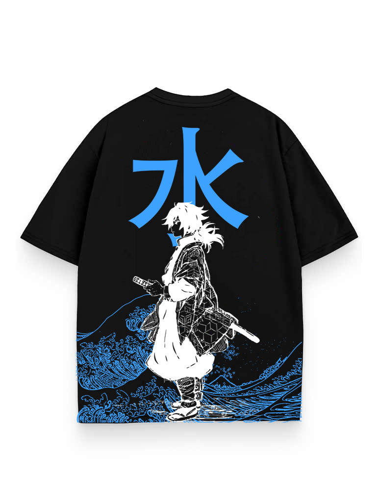 Black t-shirt with Giyu Tomioka Demon Slayer Water Breathing graphic – photo 1