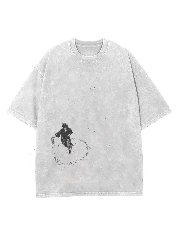Washed white t-shirt with Miyamoto Musashi Vagabond Solo Samurai graphic – photo 2