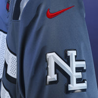 New England Patriots Drake Maye Nike Blue Rivalries Collection Printed Limited Jersey
