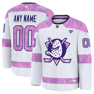 Anaheim Ducks Fanatics White 2024 Hockey Fights Cancer Custom Practice Jersey