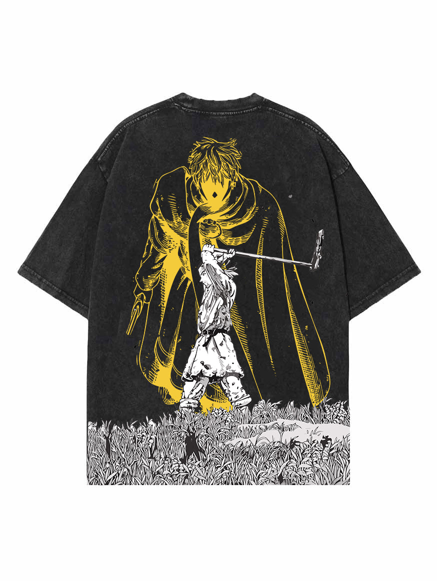Washed black t-shirt with Thorfinn Vinland Saga Northern Wanderer graphic – photo 1