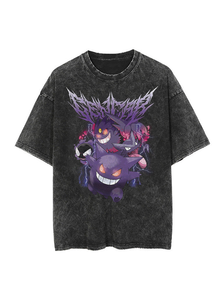 Washed black t-shirt with Gengar Pokemon Ghost/Poison Type graphic – photo 1