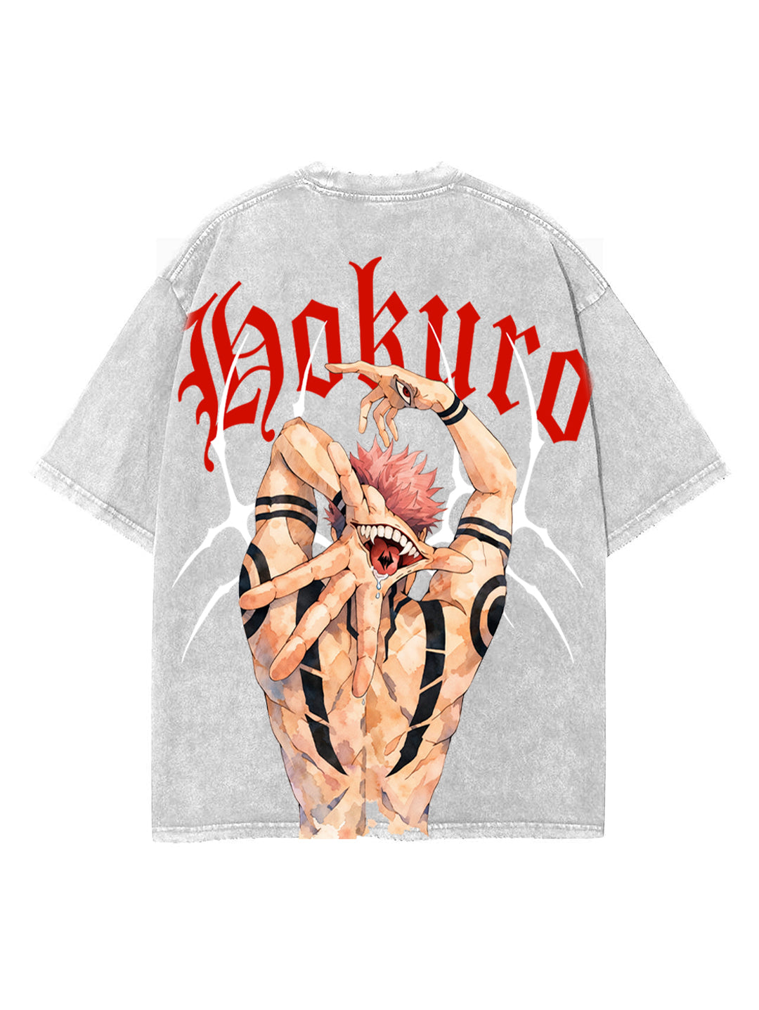 Washed gray t-shirt with Ryomen Sukuna Jujutsu Kaisen Malevolent graphic – photo 1