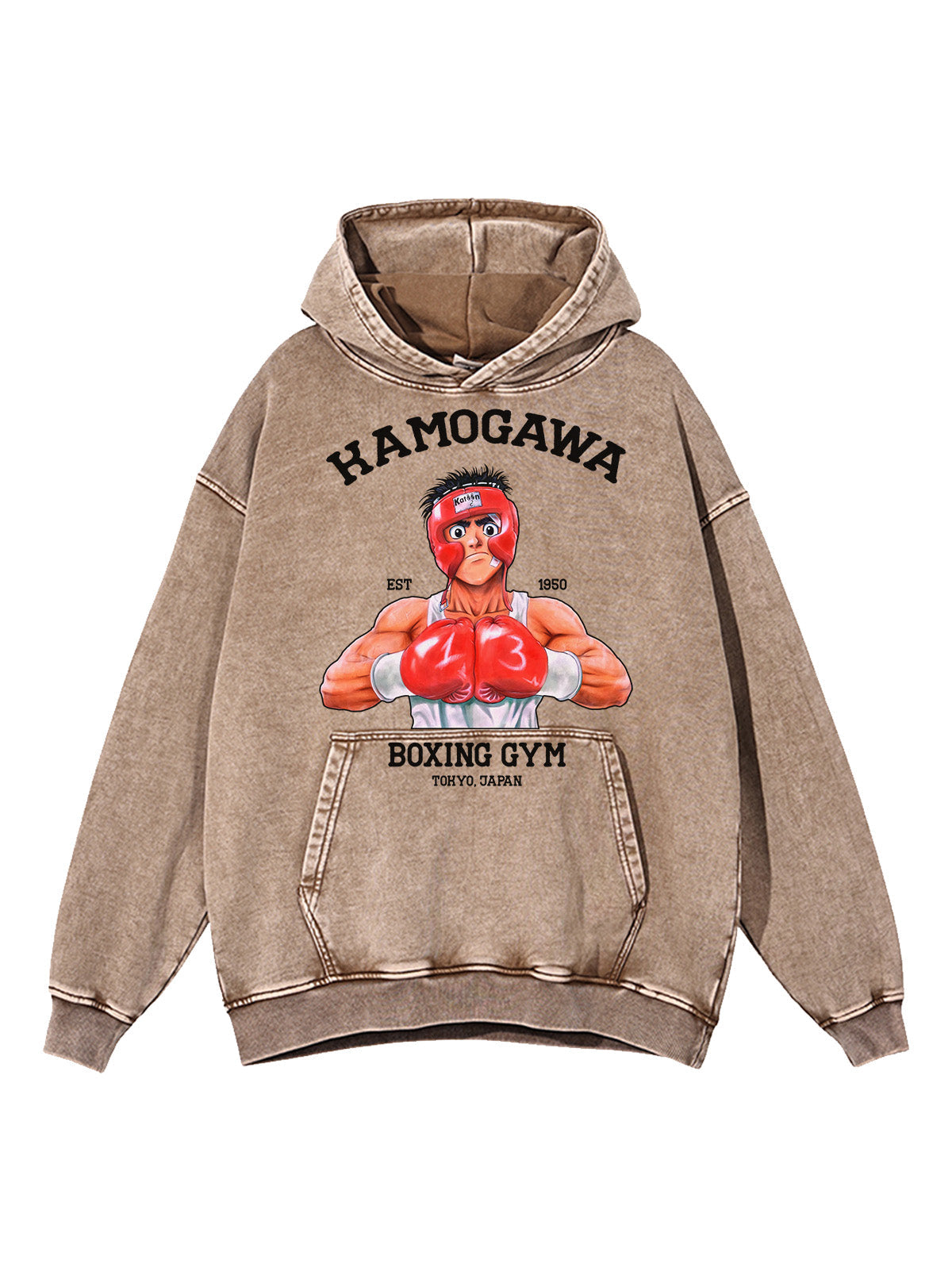 Khaki hoodie with Ippo Makunouchi Hajime No Ippo Boxer graphic – photo 1
