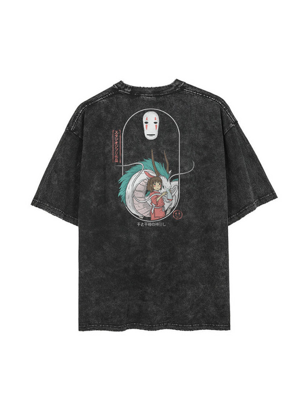 Washed black t-shirt with Haku and No-Face Spirited Away Spirited Away graphic – photo 1