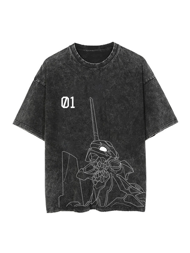 Washed black t-shirt with Evangelion Unit-01 Neon Genesis Evangelion Unit-01 graphic – photo 2