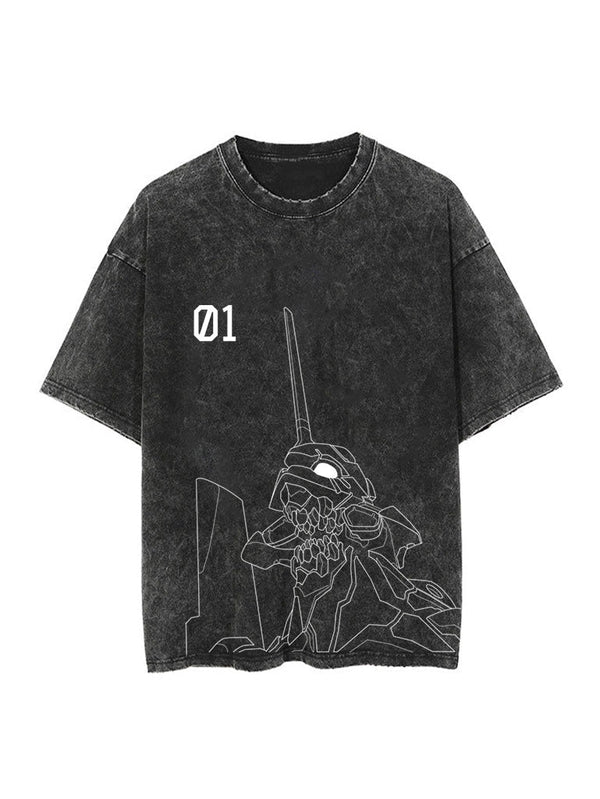 Washed black t-shirt with Evangelion Unit-01 Neon Genesis Evangelion Unit-01 graphic – photo 2
