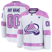 Colorado Avalanche Fanatics White 2024 Hockey Fights Cancer Custom Practice Jersey