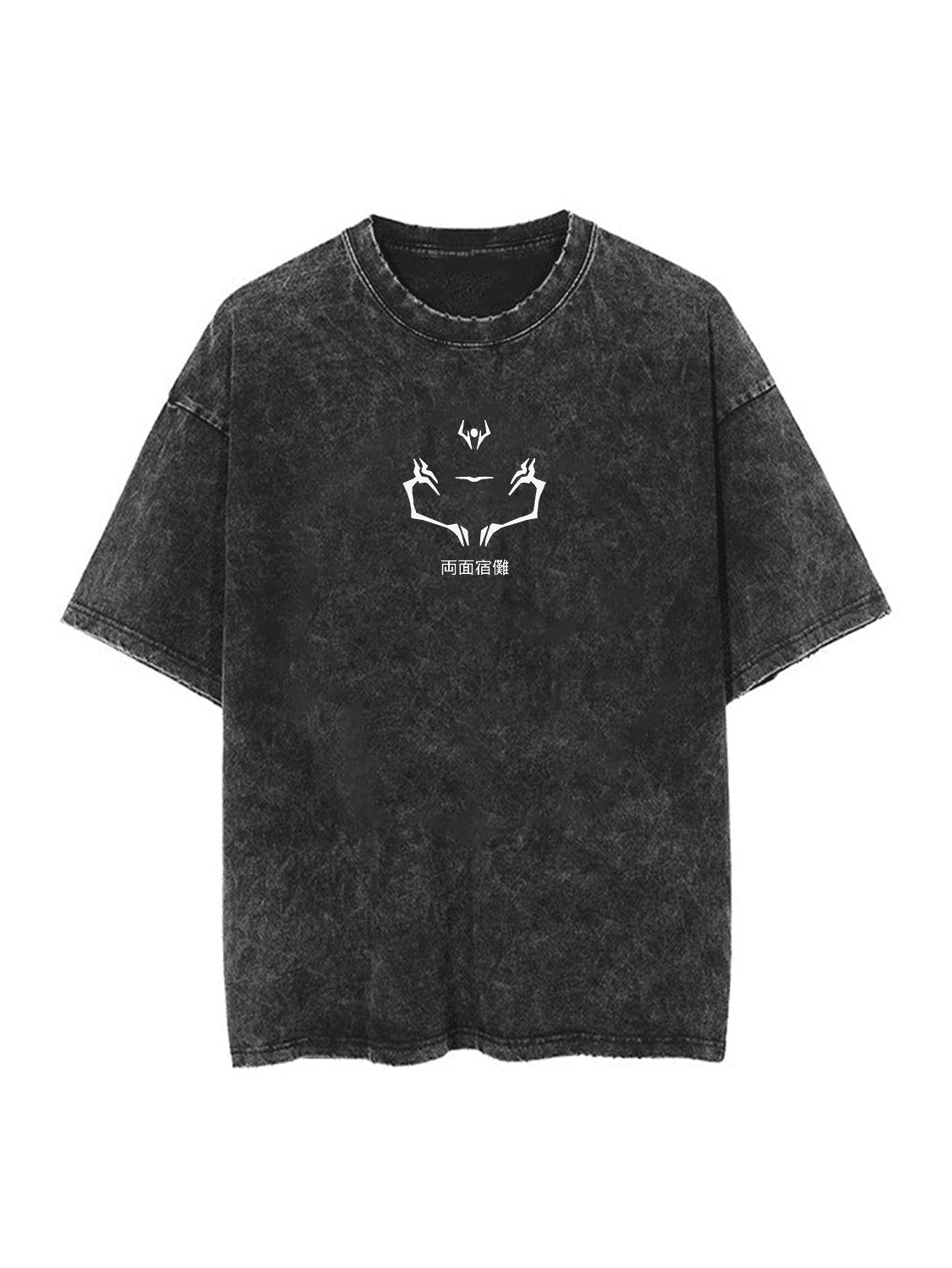 Washed black t-shirt with Ryomen Sukuna Jujutsu Kaisen King Cursed graphic – photo 2