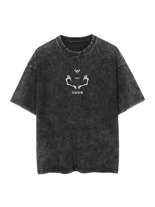 Washed black t-shirt with Ryomen Sukuna Jujutsu Kaisen King Cursed graphic – photo 2