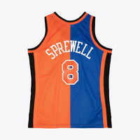 New York Knicks Mitchell & Ness Latrell Sprewell 1998 Split Swingman Jersey - Blue/Orange