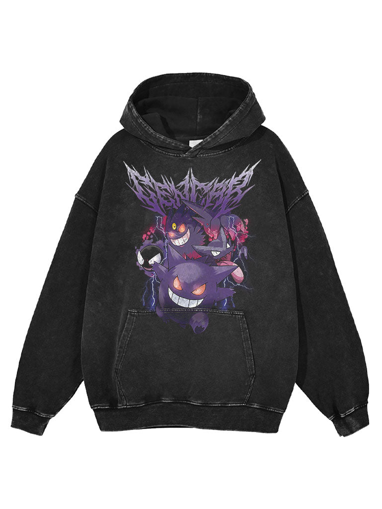 Washed black hoodie with Gengar Pokemon Ghost/Poison Type graphic – photo 1