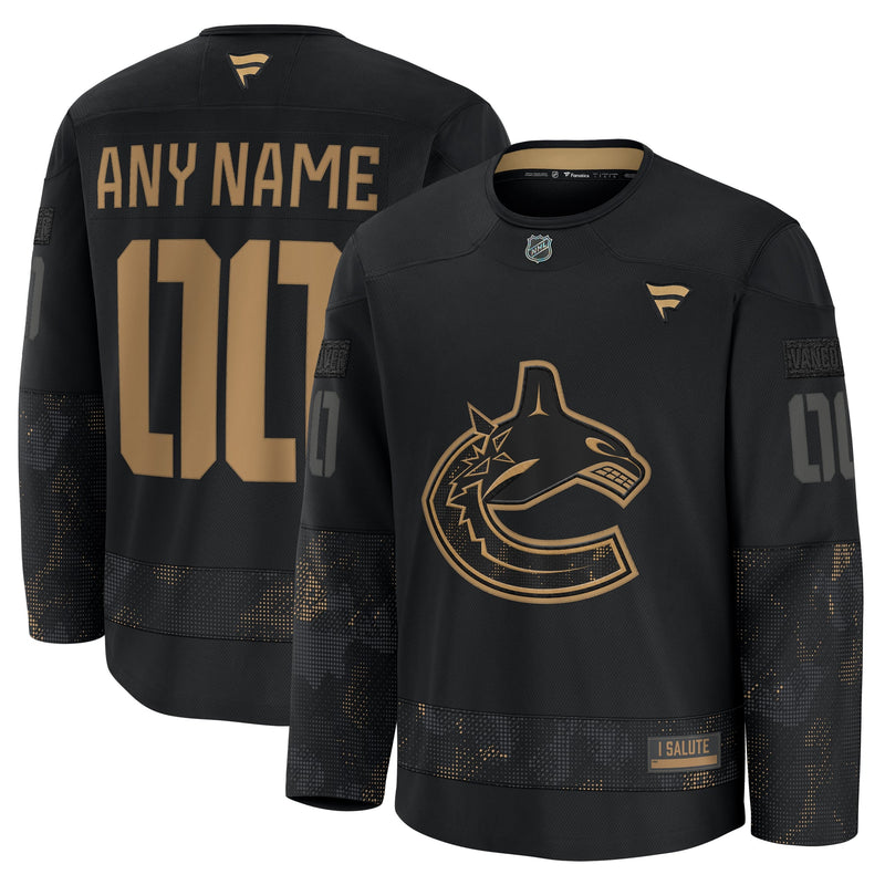 Vancouver Canucks Fanatics Black 2024 Military Appreciation Custom Practice Jersey