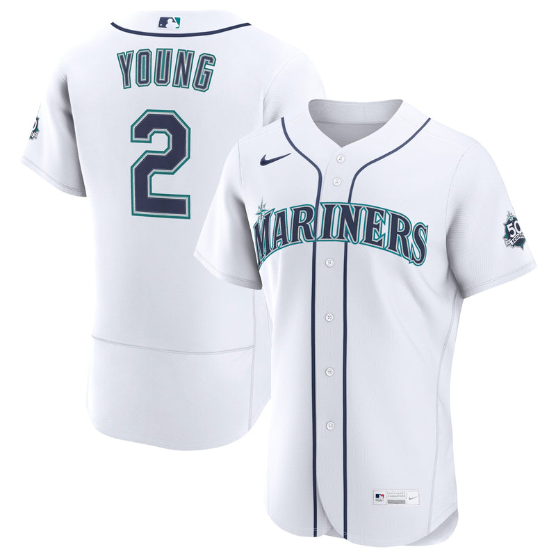 Seattle Mariners Cole Young Nike White Home 50th Season Authentic Jersey