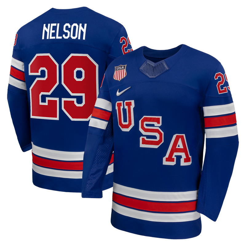 US Hockey Brock Nelson Nike Royal 2026 Home Replica Jersey