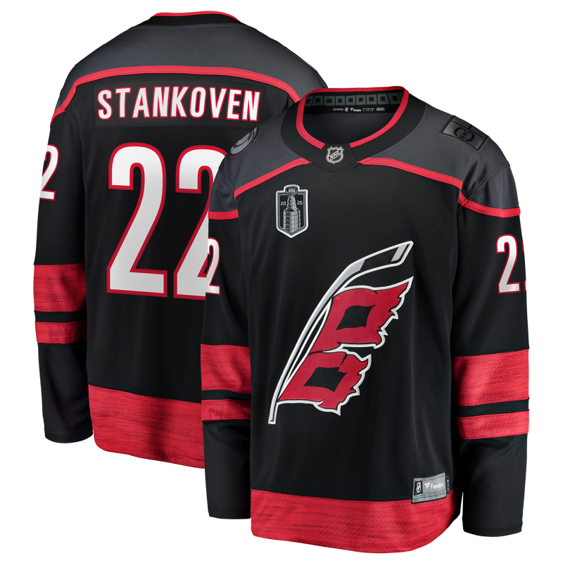Carolina Hurricanes Logan Stankoven Fanatics Black 2026 Stanley Cup Final Home Breakaway Jersey