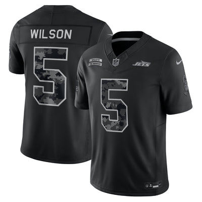New York Jets Garrett Wilson Nike Black 2026 Salute to Service Printed Limited Jersey