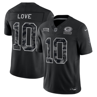 Green Bay Packers Jordan Love Nike Black 2026 Salute to Service Printed Limited Jersey