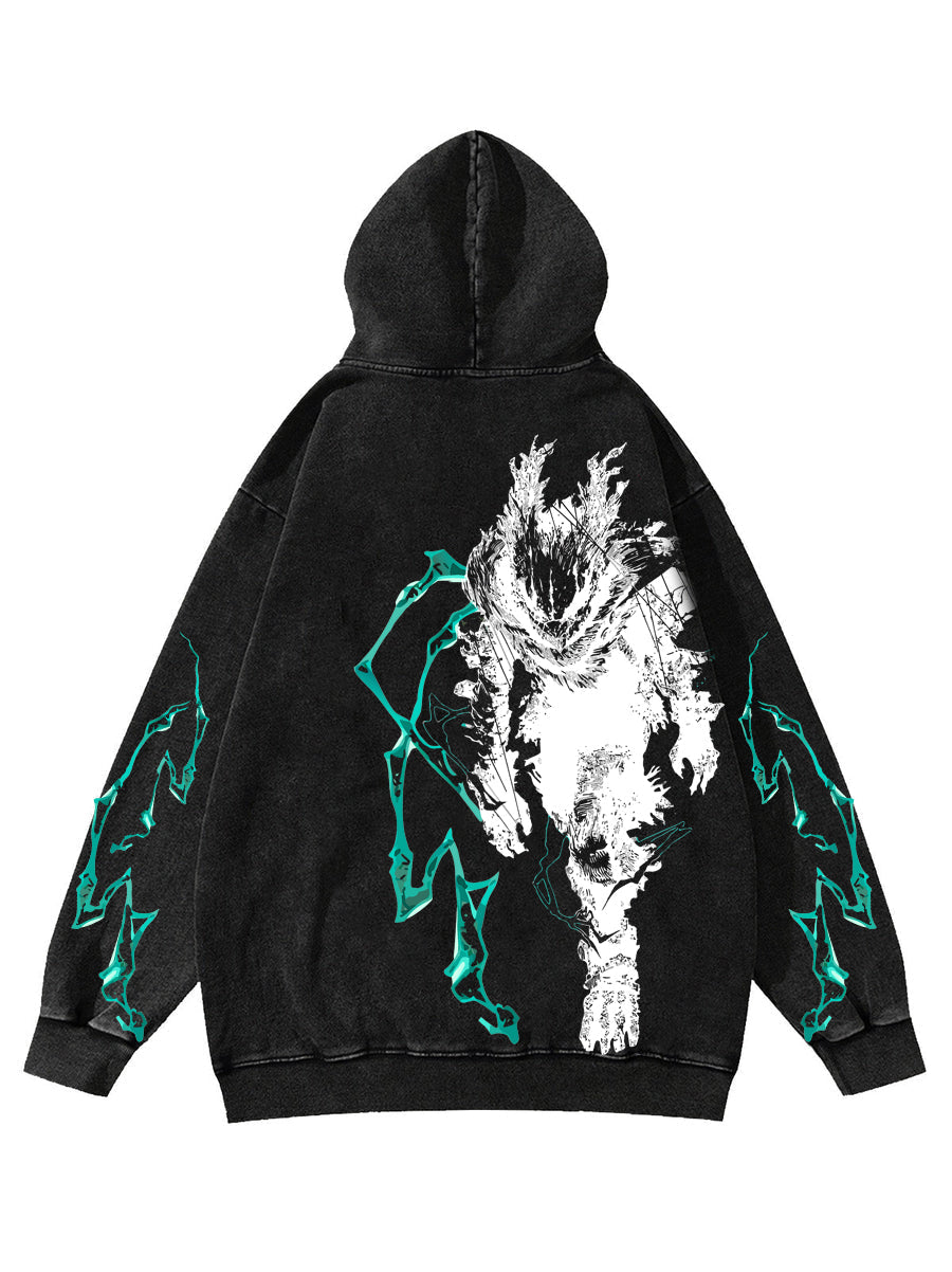 Washed black hoodie with One For All My Hero Academia 2-Sided Justice Overdrive graphic – photo 1
