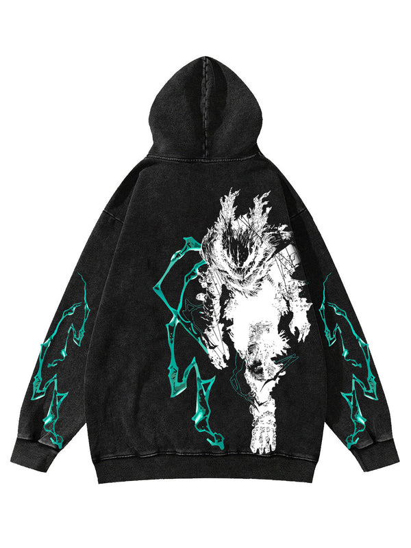 Washed black hoodie with One For All My Hero Academia 2-Sided Justice Overdrive graphic – photo 1