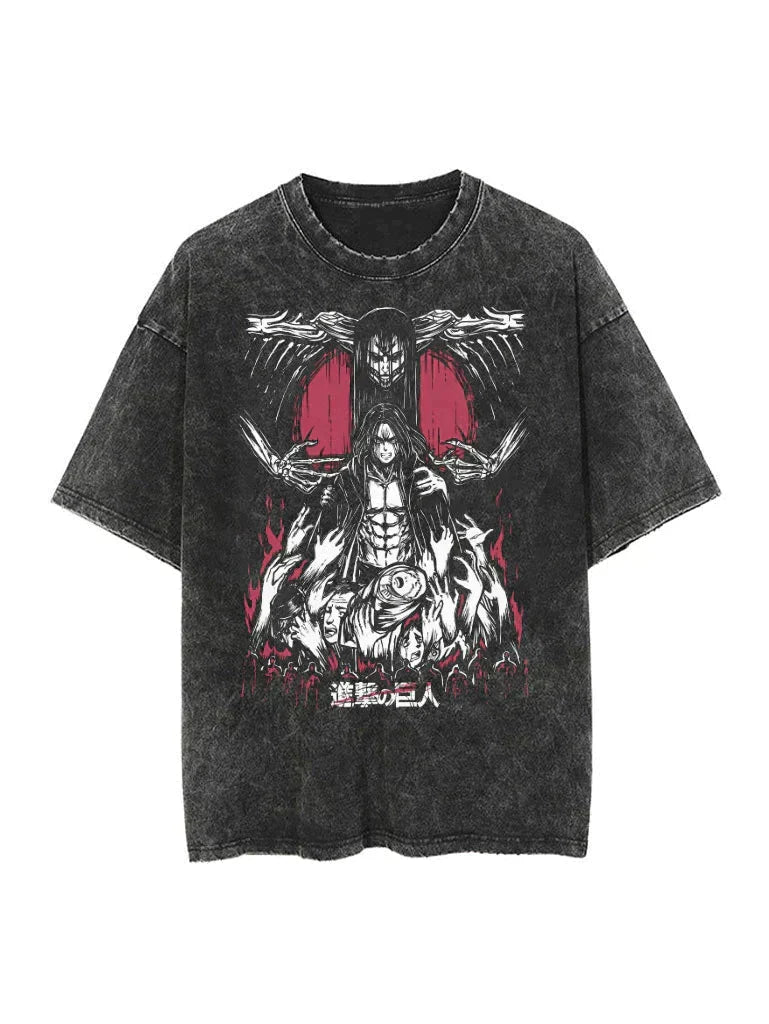 Washed black t-shirt with Eren Yeager Attack On Titan Rumbling graphic – photo 1