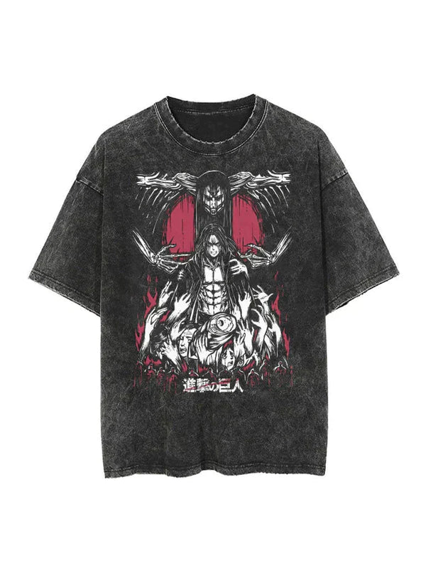 Washed black t-shirt with Eren Yeager Attack On Titan Rumbling graphic – photo 1