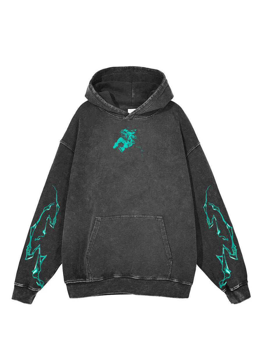 Washed black hoodie with One For All My Hero Academia 2-Sided Justice Overdrive graphic – photo 2