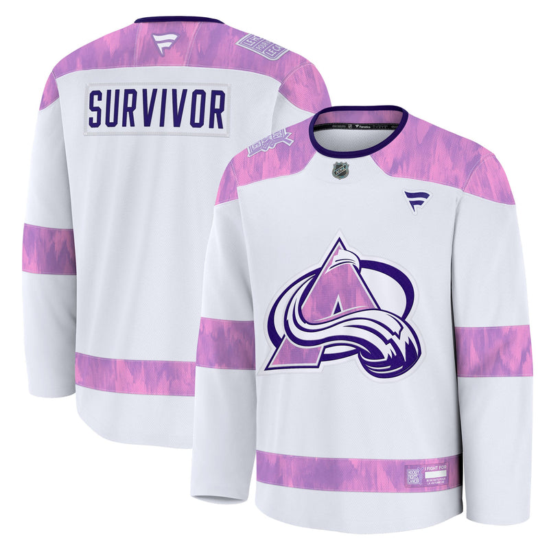 Colorado Avalanche Fanatics White Hockey Fights Cancer Survivor Practice Jersey