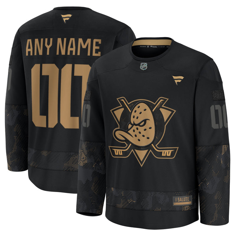 Anaheim Ducks Fanatics Black 2024 Military Appreciation Custom Practice Jersey