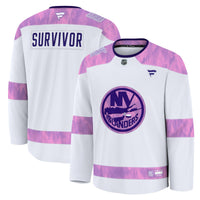 New York Islanders Fanatics White Hockey Fights Cancer Survivor Practice Jersey