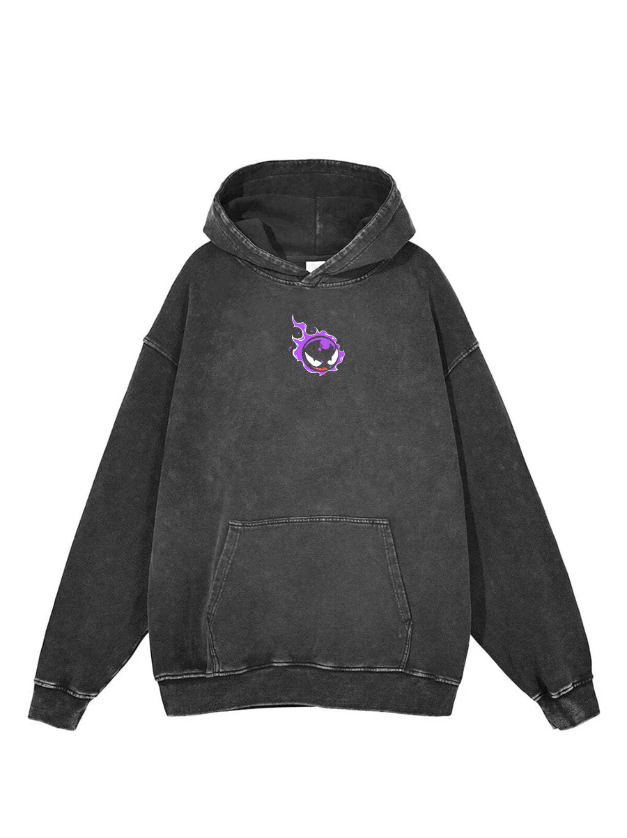 Washed black hoodie with Gengar Pokemon 2-Sided Pocket Shadow graphic – photo 2