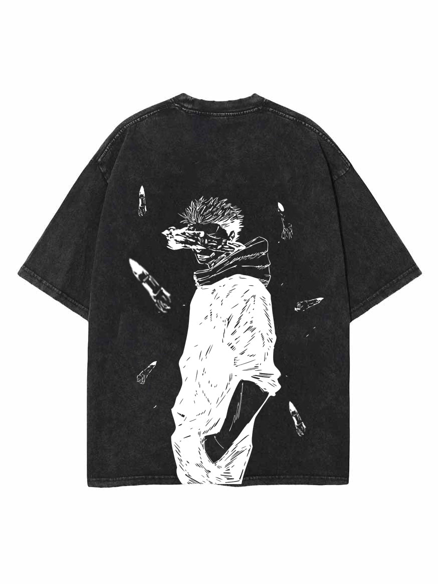Washed black t-shirt with Yuji Itadori Jujutsu Kaisen Vessel of Chaos graphic – photo 1