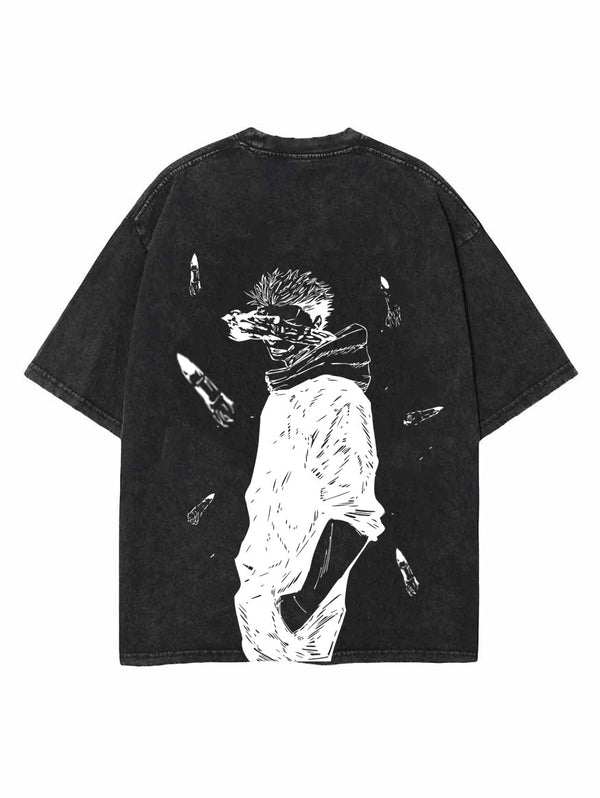 Washed black t-shirt with Yuji Itadori Jujutsu Kaisen Vessel of Chaos graphic – photo 1