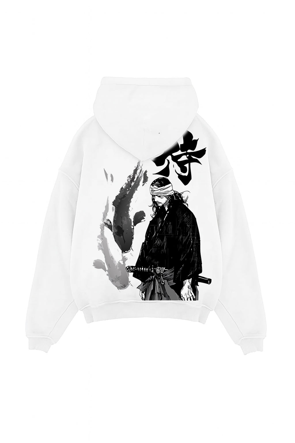 White hoodie with Miyamoto Musashi Vagabond Lone Strider graphic – photo 1