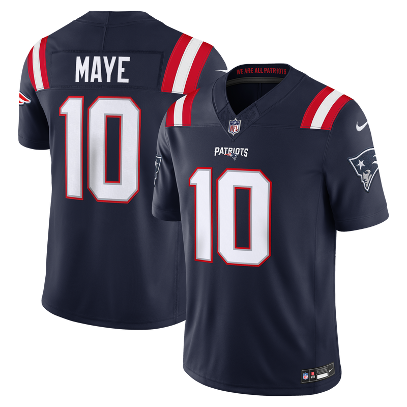 New England Patriots Drake Maye Nike Navy Team Vapor F.U.S.E. Printed Limited Jersey