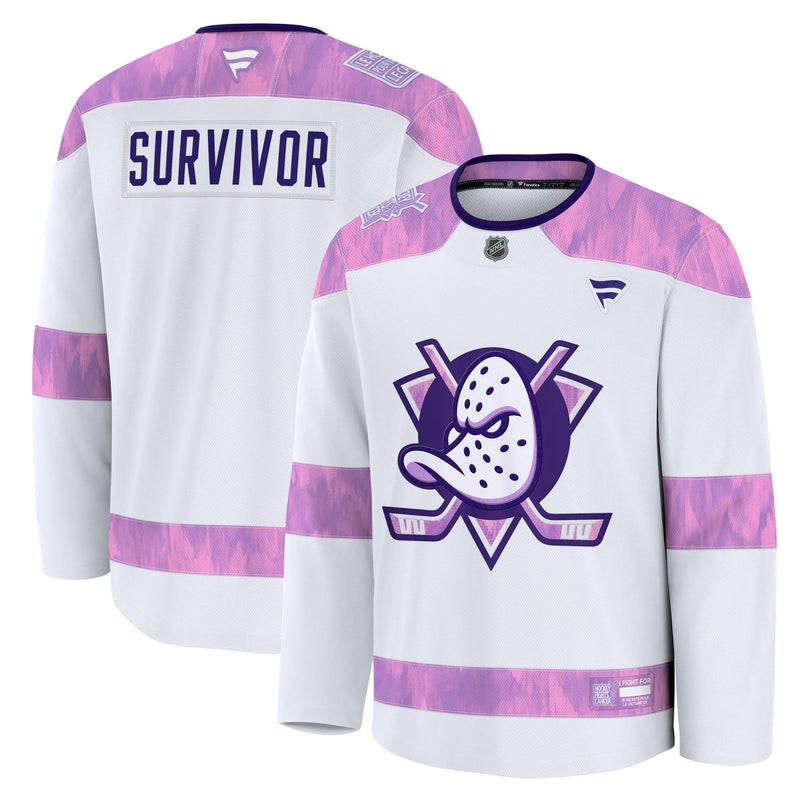 Anaheim Ducks Fanatics White Hockey Fights Cancer Survivor Practice Jersey