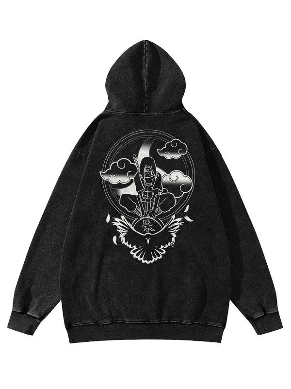 Washed black hoodie with Itachi Uchiha Naruto Vengeance Ninja graphic – photo 1