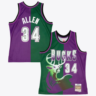 Milwaukee Bucks Mitchell & Ness Ray Allen 1996 Split Swingman Jersey - Green/Purple