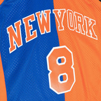 New York Knicks Mitchell & Ness Latrell Sprewell 1998 Split Swingman Jersey - Blue/Orange