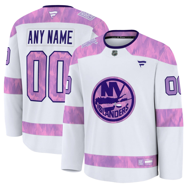 New York Islanders Fanatics White 2024 Hockey Fights Cancer Custom Practice Jersey