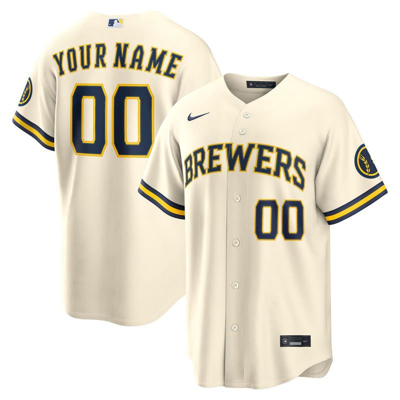 Milwaukee Brewers Nike Cream Home Stadium Custom Jersey