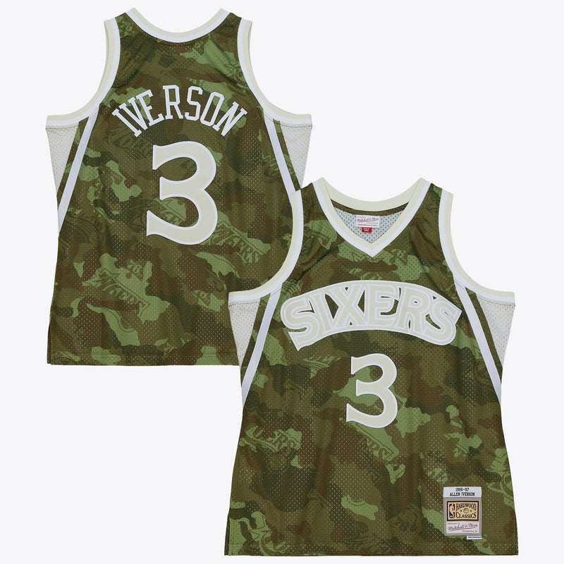 Philadelphia 76ers Mitchell & Ness Allen Iverson 1996 Ghost Camo Swingman Jersey - Green