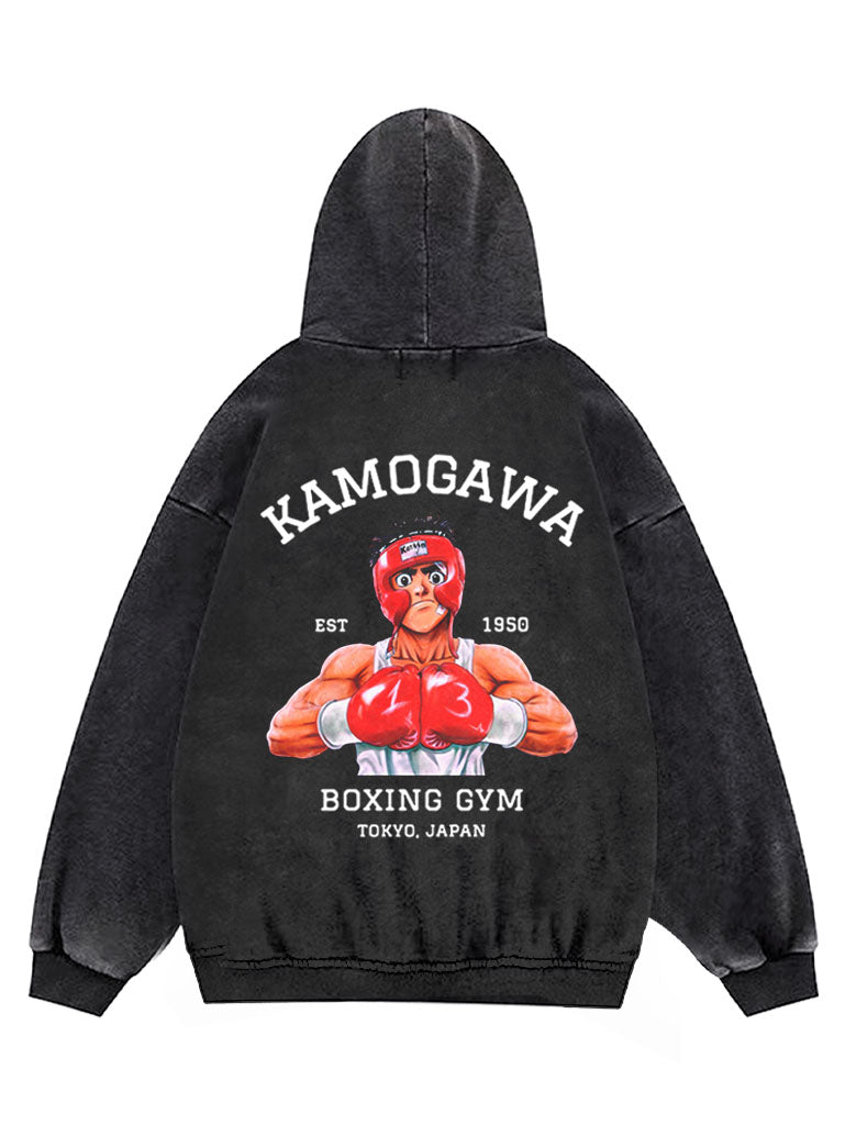 Washed black hoodie with Ippo Makunouchi Hajime No Ippo Boxing graphic – photo 1
