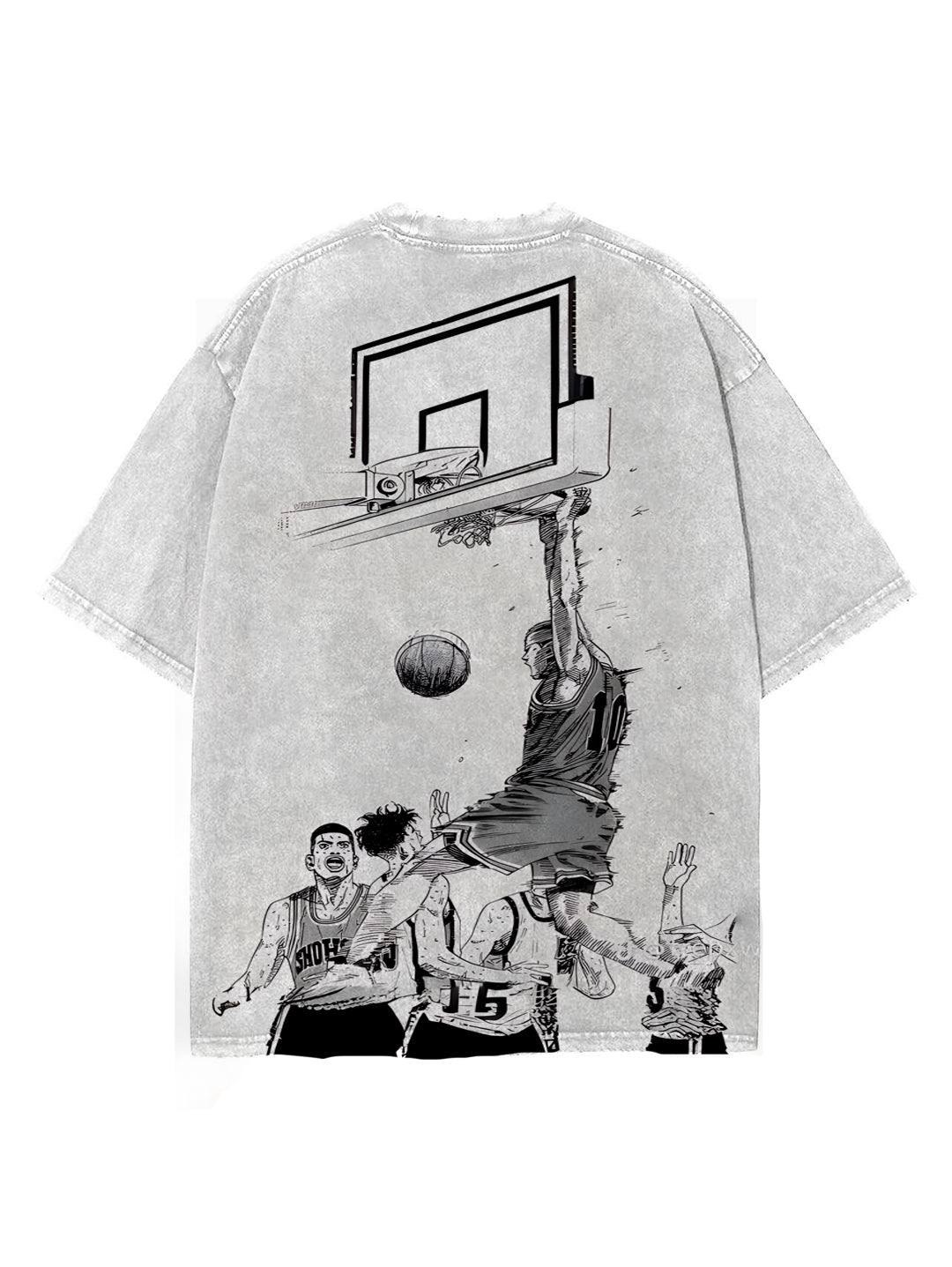 Washed grey t-shirt with Hanamichi Sakuragi Slam Dunk Built in Game graphic – photo 1