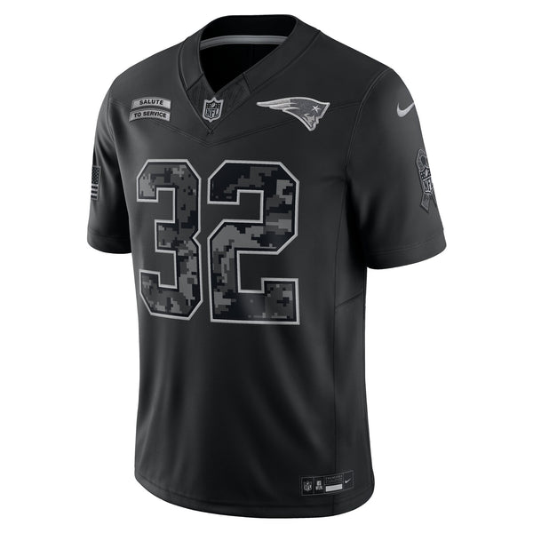 New England Patriots TreVeyon Henderson Nike Black 2026 Salute to Service Printed Limited Jersey